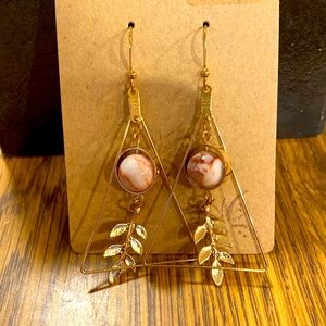 Earrings, gold plated, dangle, marbled bead